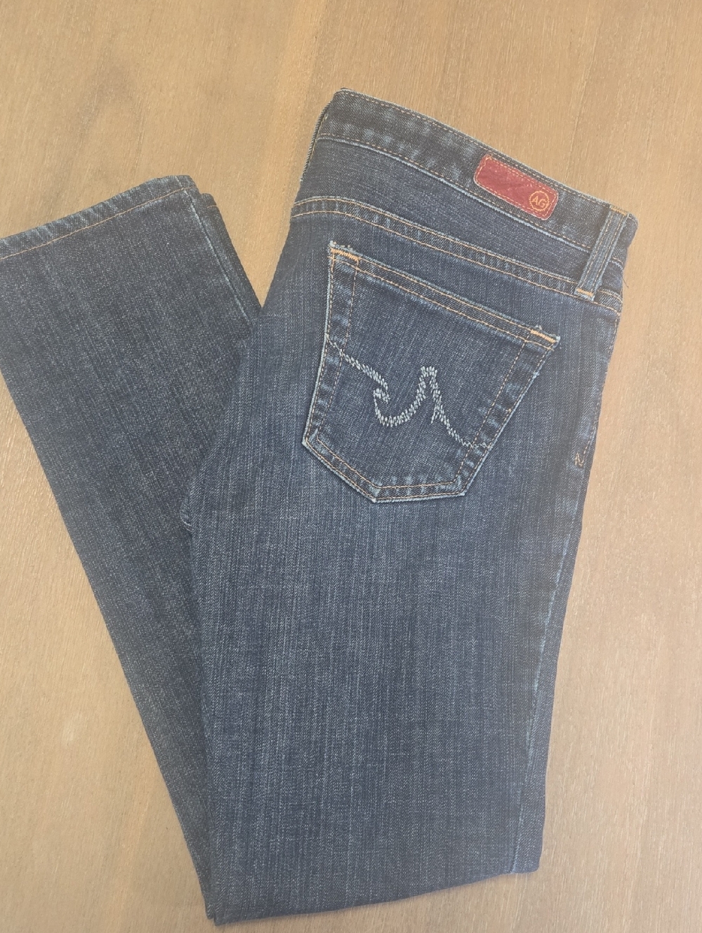 Ag Adriano Goldschmied Indigo Skinny Jeans with Red Leather Patch